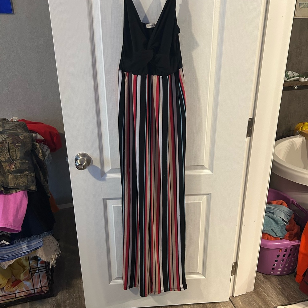 Black and Red Striped Jumpsuit for Summer Events